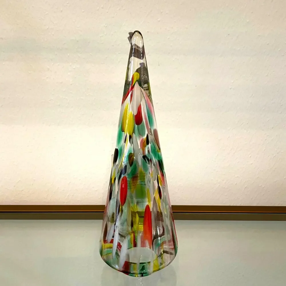 Art Glass CHRISTMAS TREE 10in Pop of Color Marbled Handmade in Poland NEW